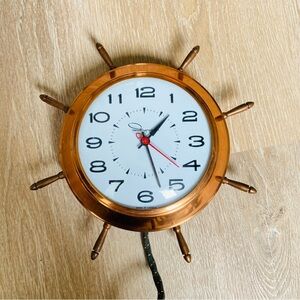 Vintage Ingram Small copper tone Starburst wall clock. Nautical Wall Clock